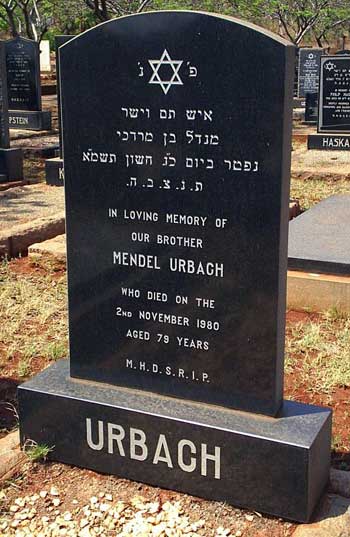 Mendel Urbach's headstone