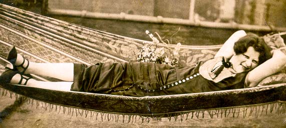 Betty Perlman in a hammock