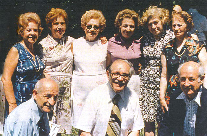 Auerbach siblings: Joe, Abe, Sol, Miriam, Dora, Rose <br> and their wives: Shirley, Minna, Rose (early 1970's)